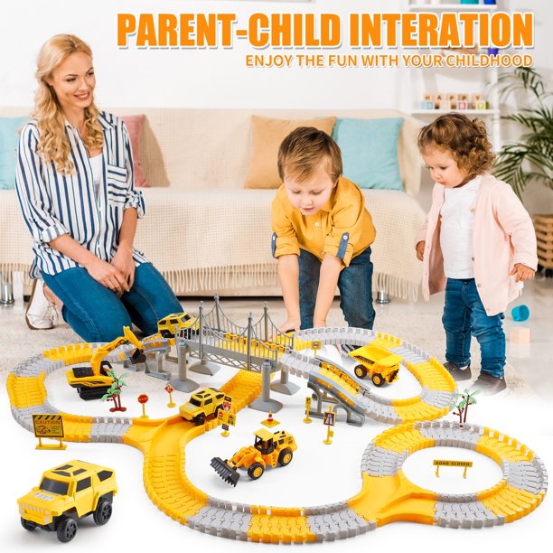 276pcs Construction Toys Race Tracks Toys for Boys 3-6 Years Kids Toys 5 PCS Construction Car and Flexible Track Playset