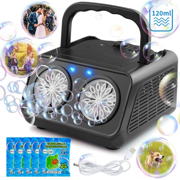 Bubble Machine Automatic Bubble Blower for Kids & Toddlers, Bubble Maker Plug-in or Batteries Bubble Toys for Outdoor Birthday Party