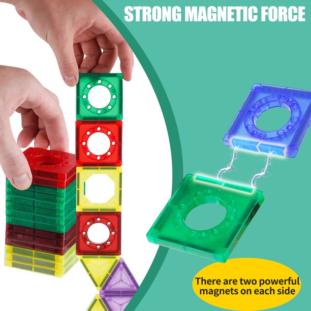 STEM Magnetic Tiles 66 Piece Pipe Magnetic Blocks 3D Clear Magnets Toys Building Set Christmas Gifts Ages 3+