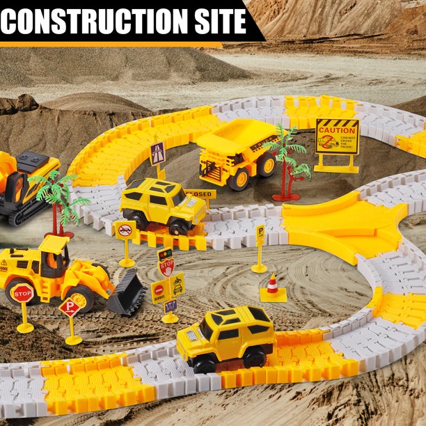 276pcs Construction Toys Race Tracks Toys for Boys 3-6 Years Kids Toys 5 PCS Construction Car and Flexible Track Playset