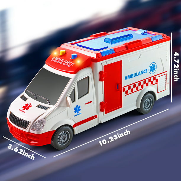 NETNEW Ambulance Toy Car with Light & Siren Sound Effects - Friction Powered Wheels & LED Lights Toys for Boys 3-6 Years