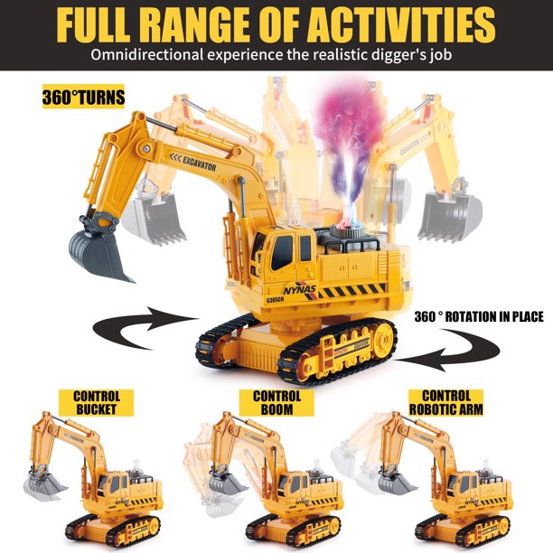 NETNEW Remote Control Excavator Toys for Boys 3-6-12 Years Old RC Excavators with Lights Sounds 11 Channel Control RC Truck Construction Tractor Vehicle Toys