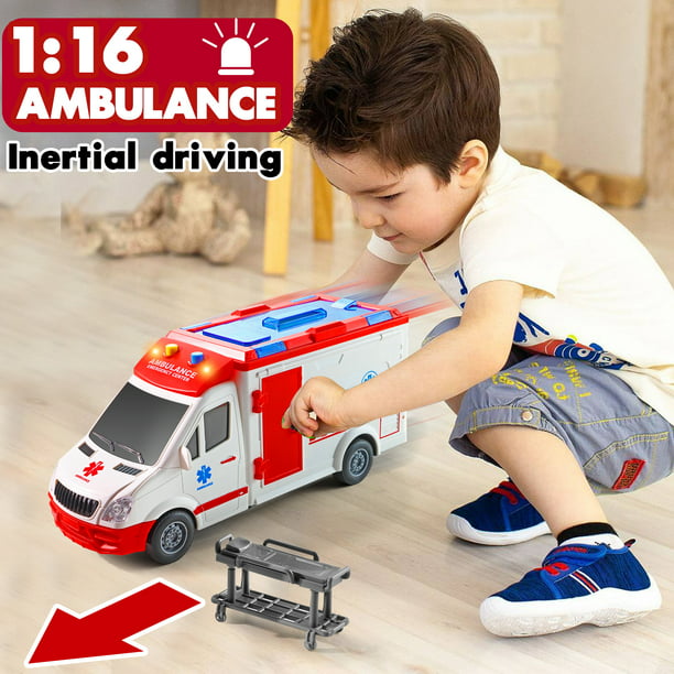 NETNEW Ambulance Toy Car with Light & Siren Sound Effects - Friction Powered Wheels & LED Lights Toys for Boys 3-6 Years
