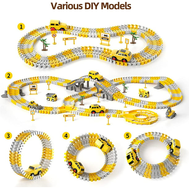 226pcs Construction Toys Race Tracks Toys for Boys 3-6 Years Kids Toys 6 PCS Construction Car and Flexible Track Playset