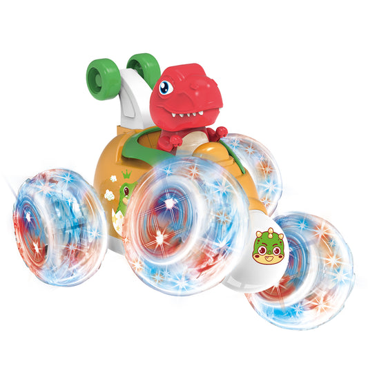 Dinosaur RC Stunt Car Toys for Boys Girls 3-6 Years Remote Control Car Invincible 360°Rolling Twister with Colorful Lights & Music Rechargeable
