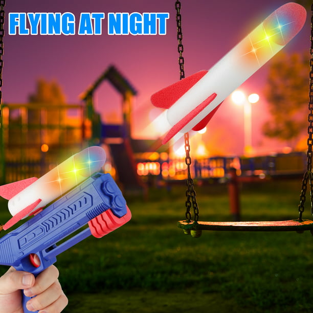 NETNEW 4 Pack Airplane Rocket Launcher Toys for Boys 3-6 Years 2 Flight Modes & 2 Rocket LED Foam Glider Catapult Planes Rocket