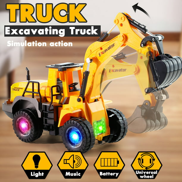 NETNEW Excavator Digger Vehicle Truck Construction Tough Machines Toys for Boys 3-6 Years with Lights and Sounds - Battery Operated Automatic Bump & Go Car