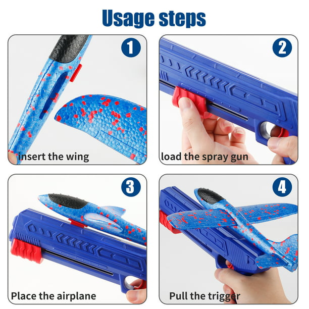 NETNEW 4 Pack Airplane Rocket Launcher Toys for Boys 3-6 Years 2 Flight Modes & 2 Rocket LED Foam Glider Catapult Planes Rocket