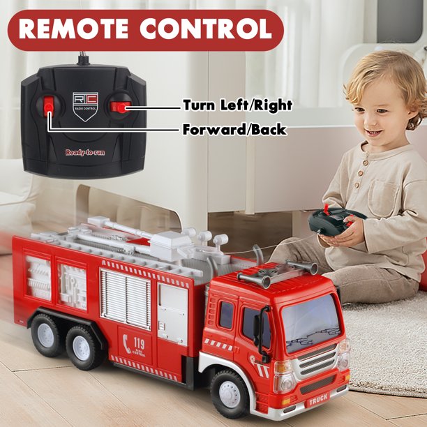 Remote Control Car Fire Truck RC Car Toys for Boys 3-6 Years with Lights and Siren Sounds Best Toddler Firetruck Toy Fire Engine