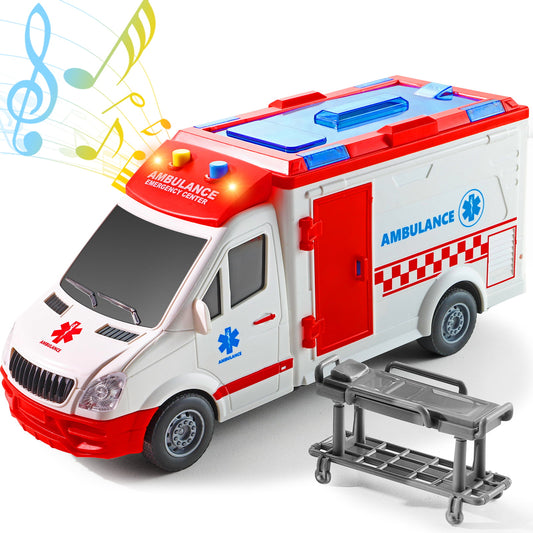 NETNEW Ambulance Toy Car with Light & Siren Sound Effects - Friction Powered Wheels & LED Lights Toys for Boys 3-6 Years