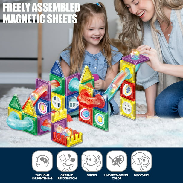 STEM Magnetic Tiles 66 Piece Pipe Magnetic Blocks 3D Clear Magnets Toys Building Set Christmas Gifts Ages 3+