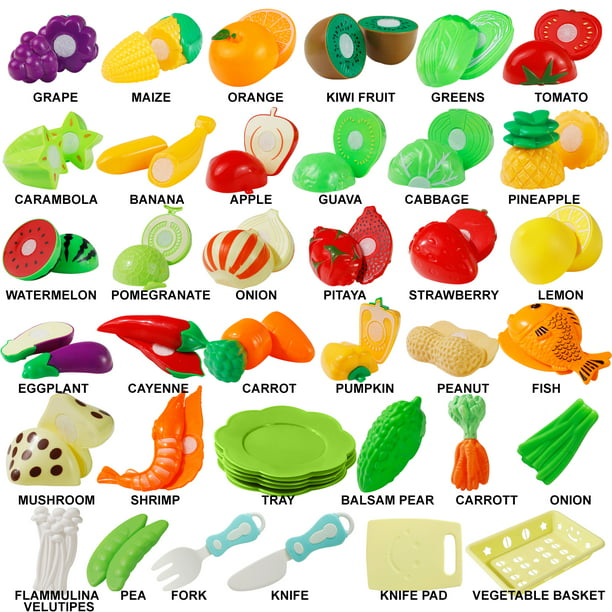 70 PCS Cutting Pretend Play Food Kitchen Toys for Girls 3-6 Years Kids Playset Accessories Fruit Vegetables Great Birthday Christmas Gifts