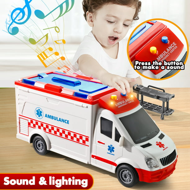 NETNEW Ambulance Toy Car with Light & Siren Sound Effects - Friction Powered Wheels & LED Lights Toys for Boys 3-6 Years