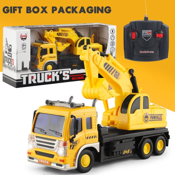 Remote Control Excavator Toys for Boys 3-6 Years Beginners RC Construction Excavator with LED Light Pretend Construction Playset Vehicle