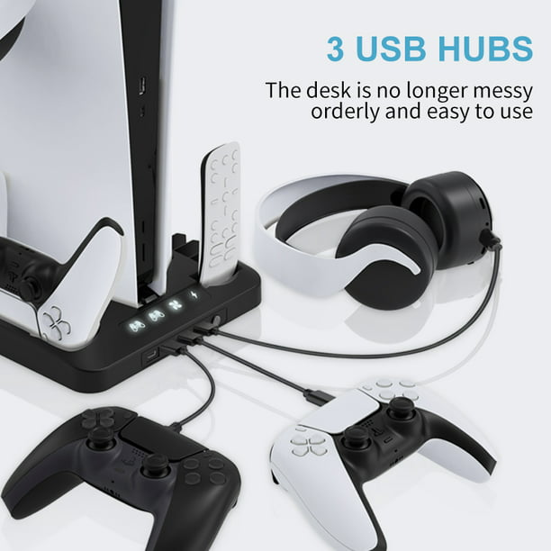 NETNEW PS5 Cooling Station with RGB Light, PS5 Stand with Cooling Fan for PS5 Disc&Digital Editions Dual Controllers Charger Station, PS5 Accessories for PS5 Console Headset Holder