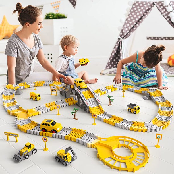 226pcs Construction Toys Race Tracks Toys for Boys 3-6 Years Kids Toys 6 PCS Construction Car and Flexible Track Playset
