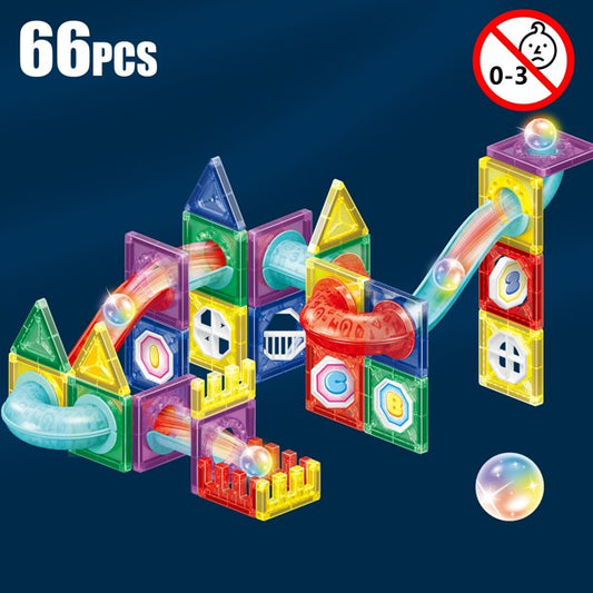 STEM Magnetic Tiles 66 Piece Pipe Magnetic Blocks 3D Clear Magnets Toys Building Set Christmas Gifts Ages 3+