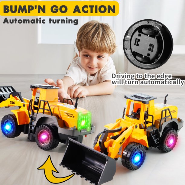 NETNEW Bulldozer Vehicle Toys for Boys 3-6 Years with Lights and Sounds - Battery Operated Automatic Bump & Go Car Construction Tough Machines
