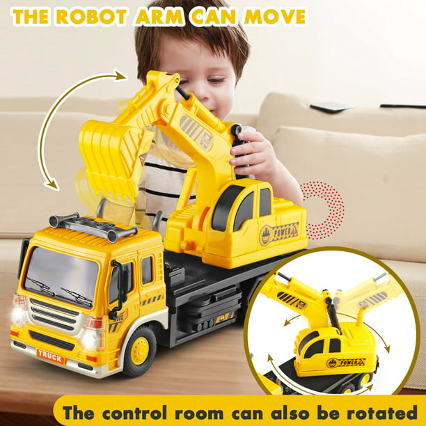 Remote Control Excavator Toys for Boys 3-6 Years Beginners RC Construction Excavator with LED Light Pretend Construction Playset Vehicle