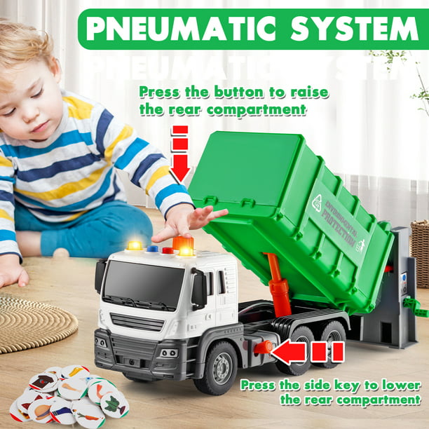 NETNEW Garbage Truck Toy for Boys 3-6 Years Friction-Powered Trash Truck with Lights & Sounds