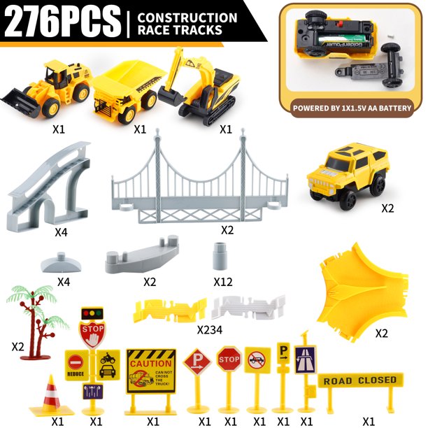 276pcs Construction Toys Race Tracks Toys for Boys 3-6 Years Kids Toys 5 PCS Construction Car and Flexible Track Playset