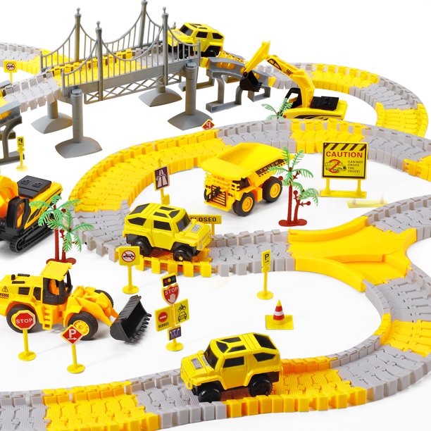 276pcs Construction Toys Race Tracks Toys for Boys 3-6 Years Kids Toys 5 PCS Construction Car and Flexible Track Playset