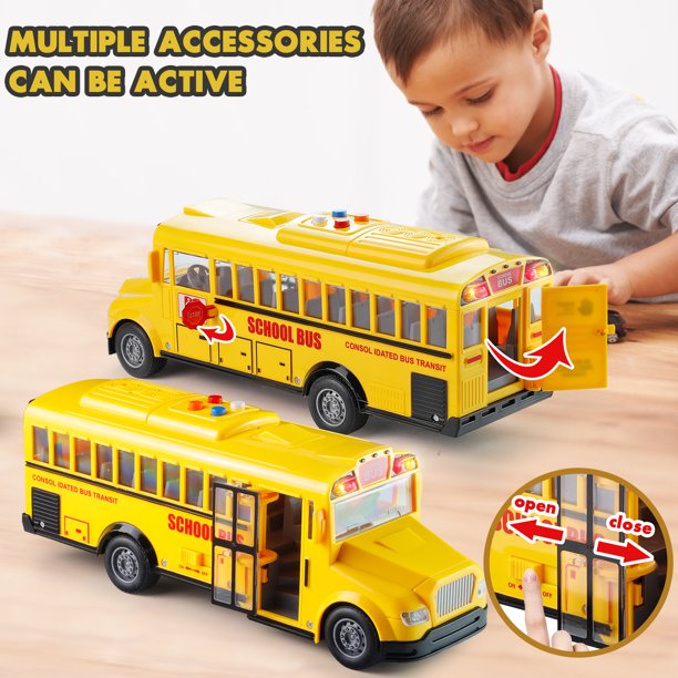 NETNEW School Bus Toys for Boys 3-6 Years Die Cast Vehicles Yellow Large Alloy Play Bus with Sounds and Lights for Kids