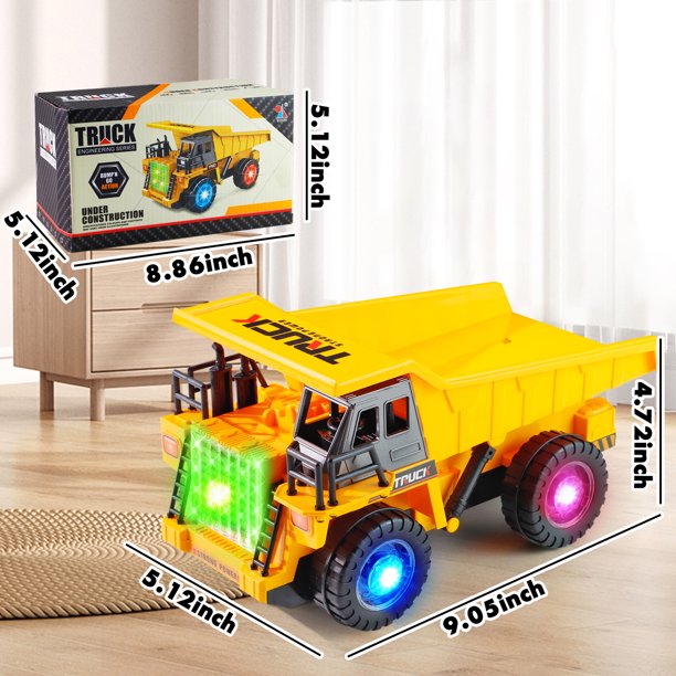 NETNEW Dump Truck Vehicle Toys for Boys 3-6 Years with Lights and Sounds Construction Tough Machines Battery Operated Automatic Bump & Go Car