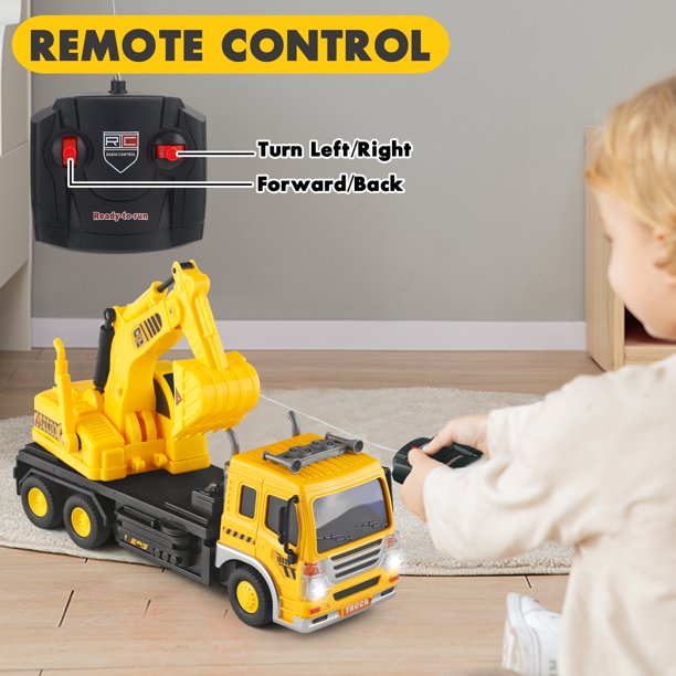 Remote Control Excavator Toys for Boys 3-6 Years Beginners RC Construction Excavator with LED Light Pretend Construction Playset Vehicle