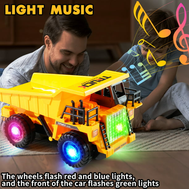 NETNEW Dump Truck Vehicle Toys for Boys 3-6 Years with Lights and Sounds Construction Tough Machines Battery Operated Automatic Bump & Go Car