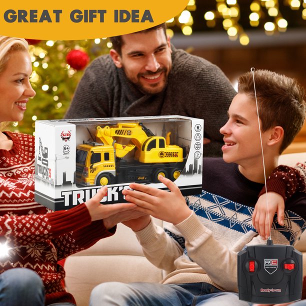 Remote Control Excavator Toys for Boys 3-6 Years Beginners RC Construction Excavator with LED Light Pretend Construction Playset Vehicle