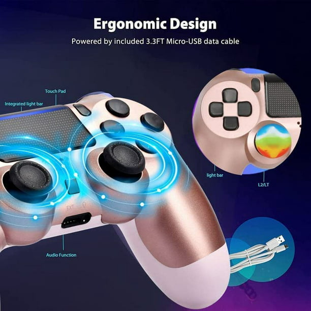 NETNEW Wireless Game Controller Compatible with PS4/Slim/Pro with Upgraded Joystick - Rose Gold