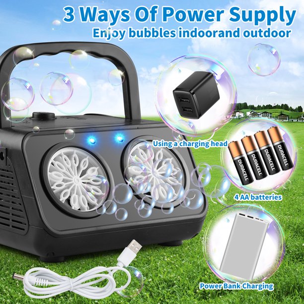 Bubble Machine Automatic Bubble Blower for Kids & Toddlers, Bubble Maker Plug-in or Batteries Bubble Toys for Outdoor Birthday Party