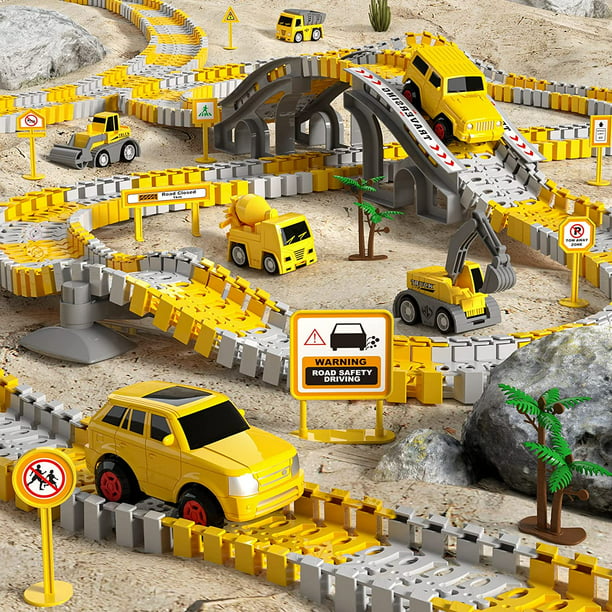 226pcs Construction Toys Race Tracks Toys for Boys 3-6 Years Kids Toys 6 PCS Construction Car and Flexible Track Playset
