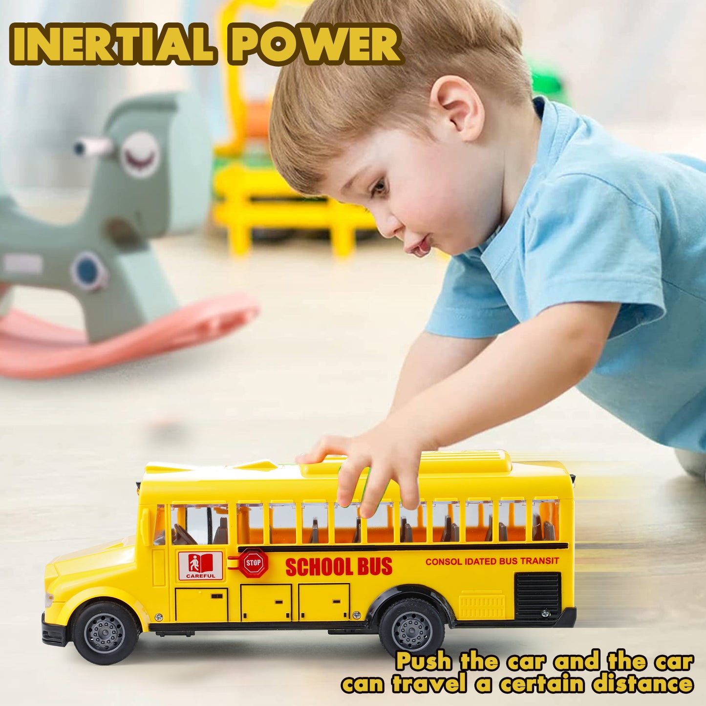 NETNEW School Bus Toys for Boys 3-6 Years Die Cast Vehicles Yellow Large Alloy Play Bus with Sounds and Lights for Kids