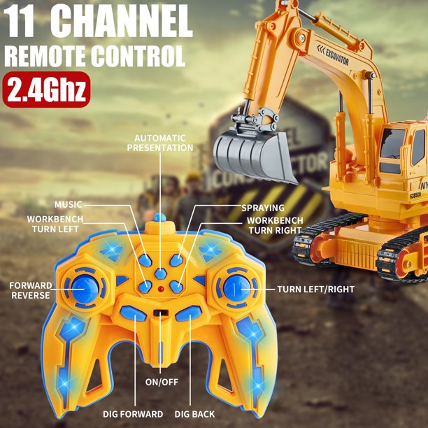 NETNEW Remote Control Excavator Toys for Boys 3-6-12 Years Old RC Excavators with Lights Sounds 11 Channel Control RC Truck Construction Tractor Vehicle Toys