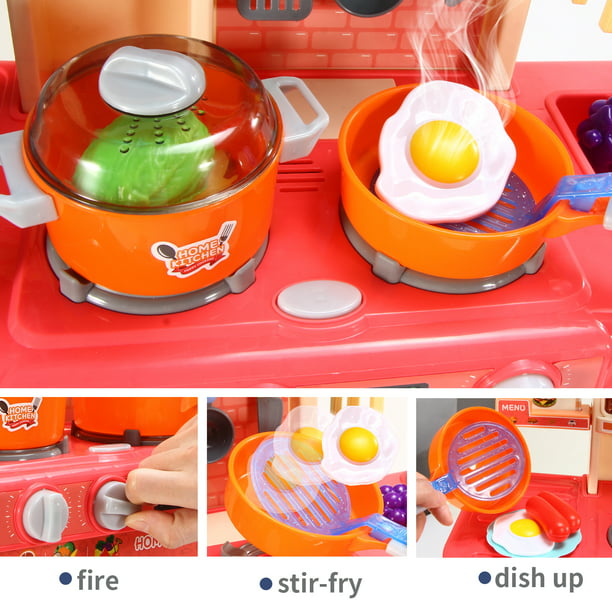 NETNEW 89 PCS Kitchen Playset Kids Kitchen Toys for Girls 3-6 Years with Realistic Lights and Sounds,Pretend Food Steam Play Food Accessories
