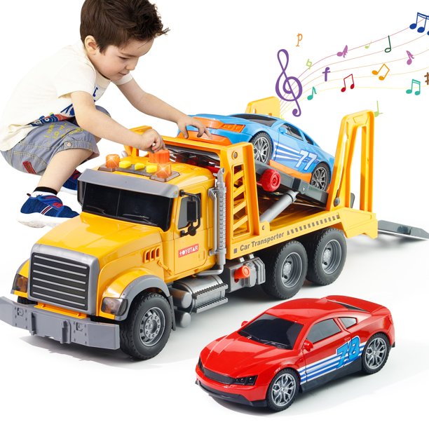 NETNEW Big Tow Trucks Toy for Boys 3-6 Years Trucks with Lift and 2 Car Inertia Truck with Light and Sound