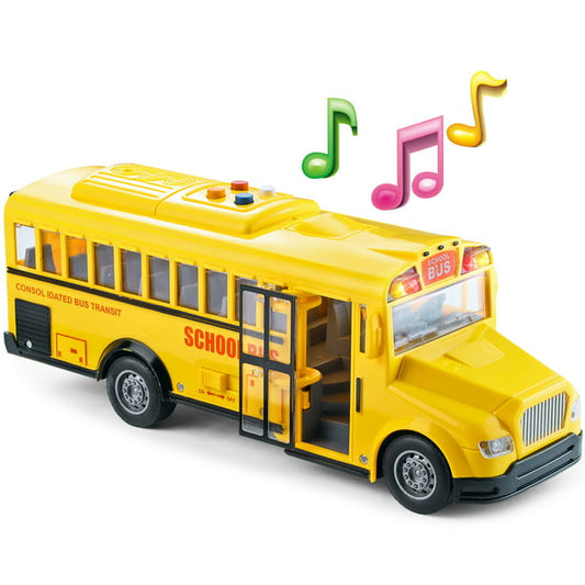 NETNEW School Bus Toys for Boys 3-6 Years Die Cast Vehicles Yellow Large Alloy Play Bus with Sounds and Lights for Kids