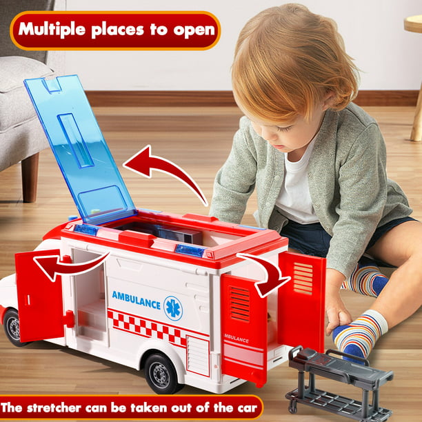 NETNEW Ambulance Toy Car with Light & Siren Sound Effects - Friction Powered Wheels & LED Lights Toys for Boys 3-6 Years