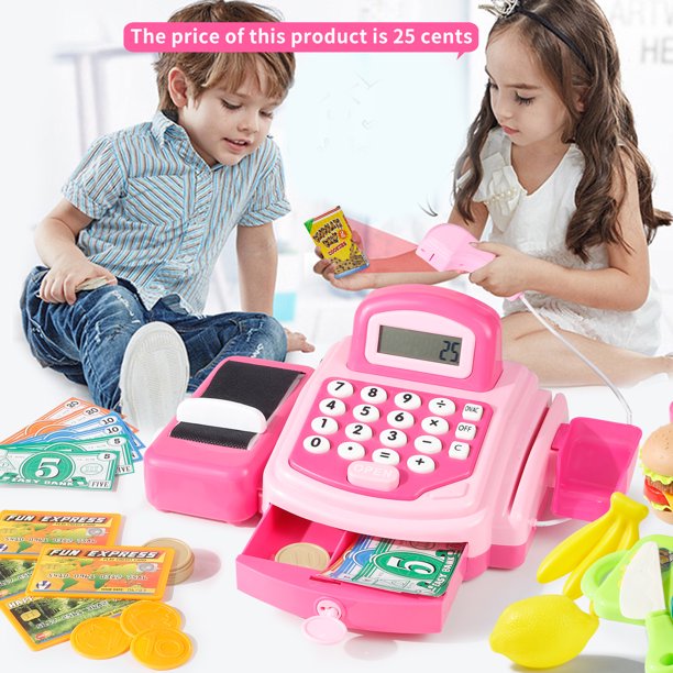 NETNEW Cash Register Toys for Girls 3-6 Years Pretend Play Store Electronic Toy, Play Money, Grocery Supermarket Playset Calculator Cash Register with Accessories