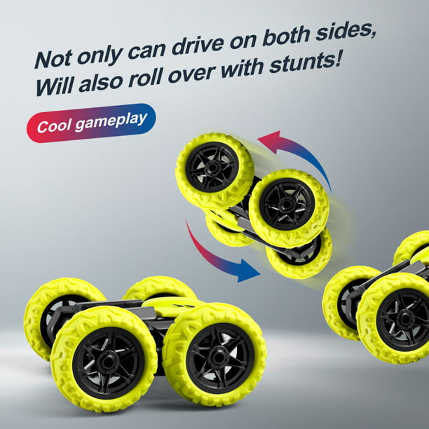 NETNEW LED Light Text Display Remote Control Stunt Car Toys for Boys 3-6 Years 4WD 2.4Ghz Double Sided 360° Rotating RC Car with Headlights