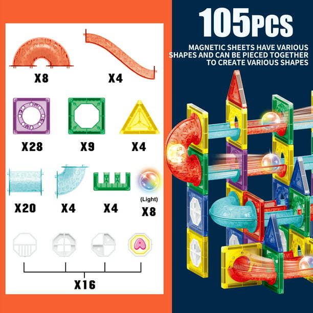 NETNEW Light Magnetic Tiles Building Blocks Toys for Kids 3-6 Years 105 PCS 3D Clear Educational STEM Building Toys