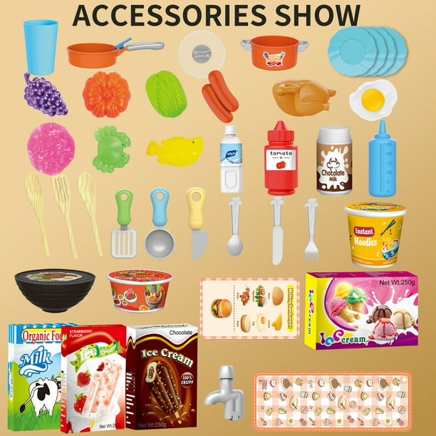 NETNEW 89 PCS Kitchen Playset Kids Kitchen Toys for Girls 3-6 Years with Realistic Lights and Sounds,Pretend Food Steam Play Food Accessories