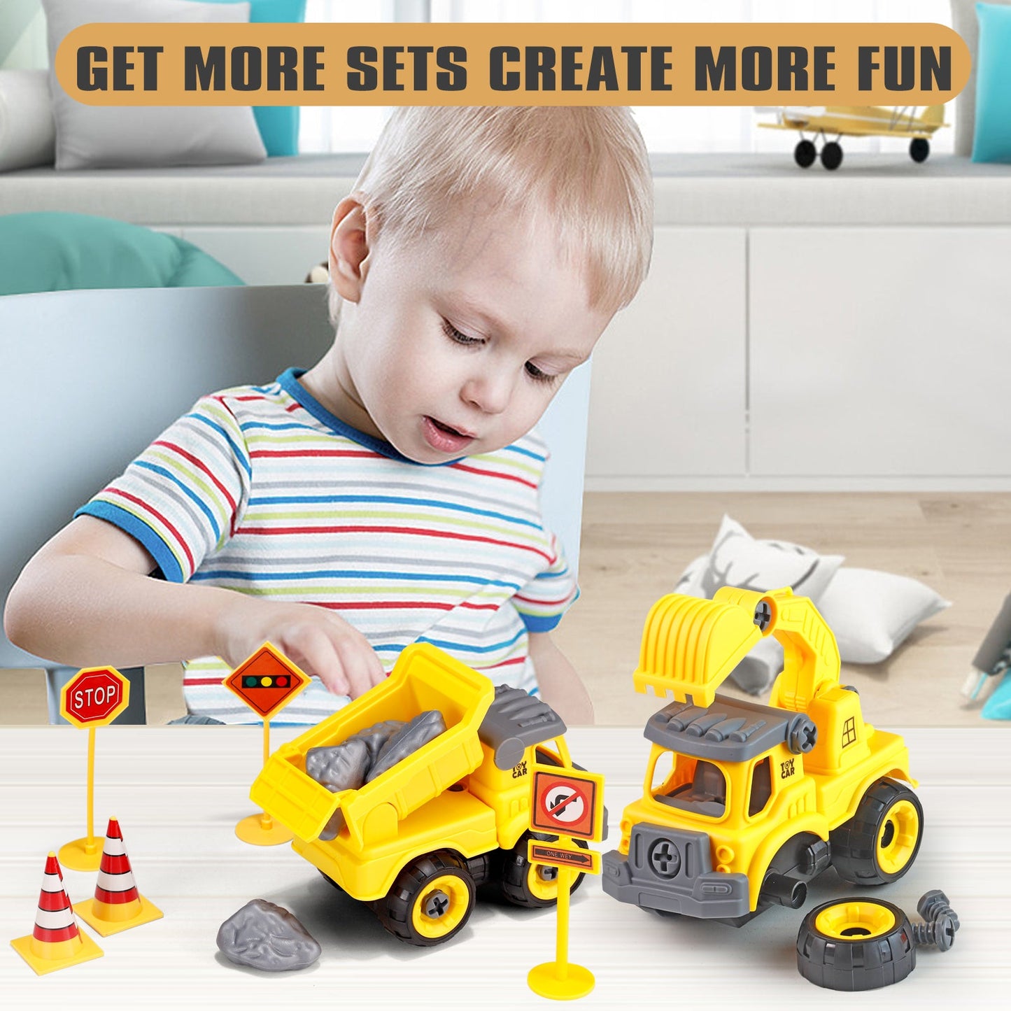 Toys for Boys 3-6 Years Take Apart Construction Trucks 8 Cars Toys with Electric Drill and Map Kids STEM Building Toys