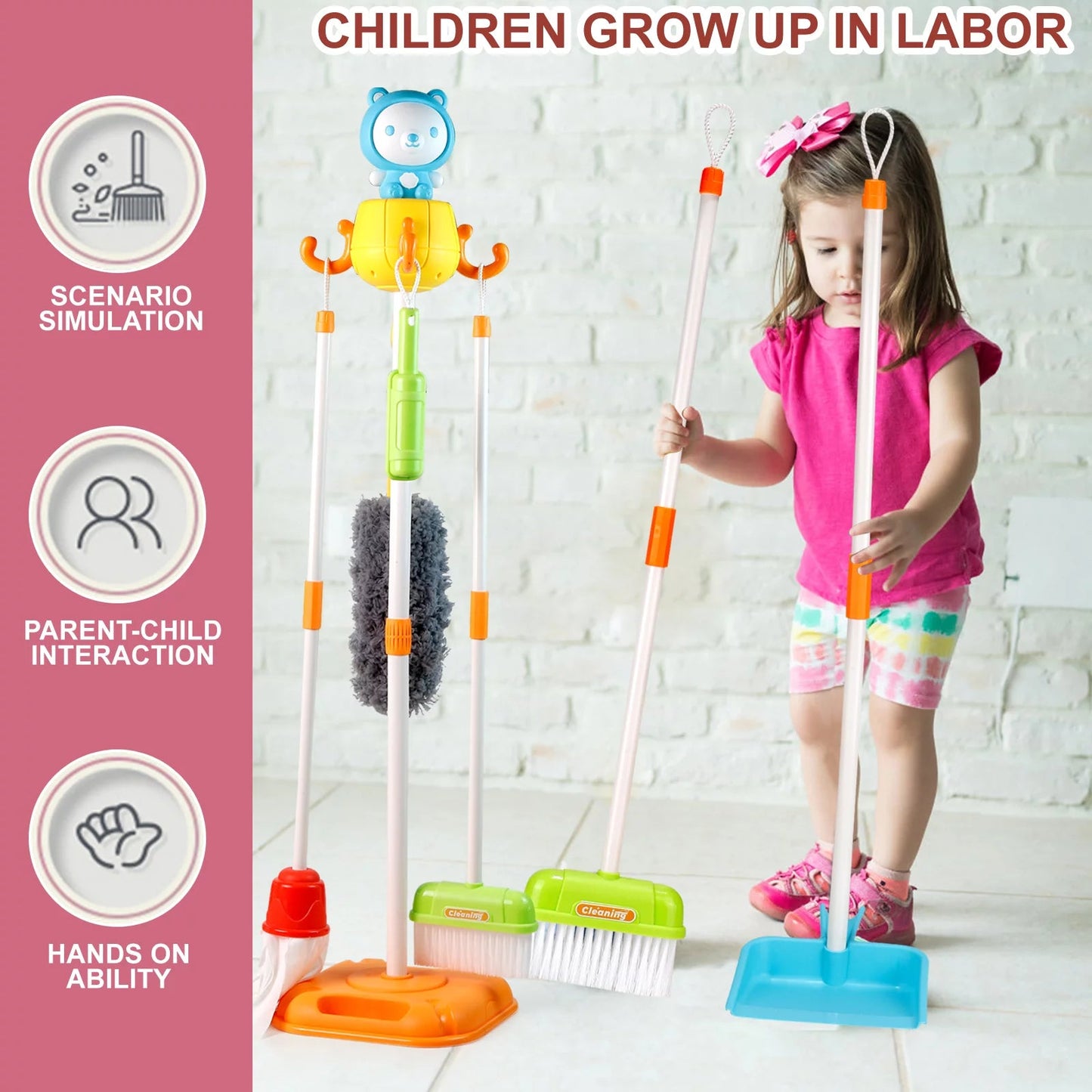 Kids Cleaning Set Toys 22 Piece for Toddlers Pretend Play Broom Set Household Cleaning Tools Girl & Boys Toy Kitchen