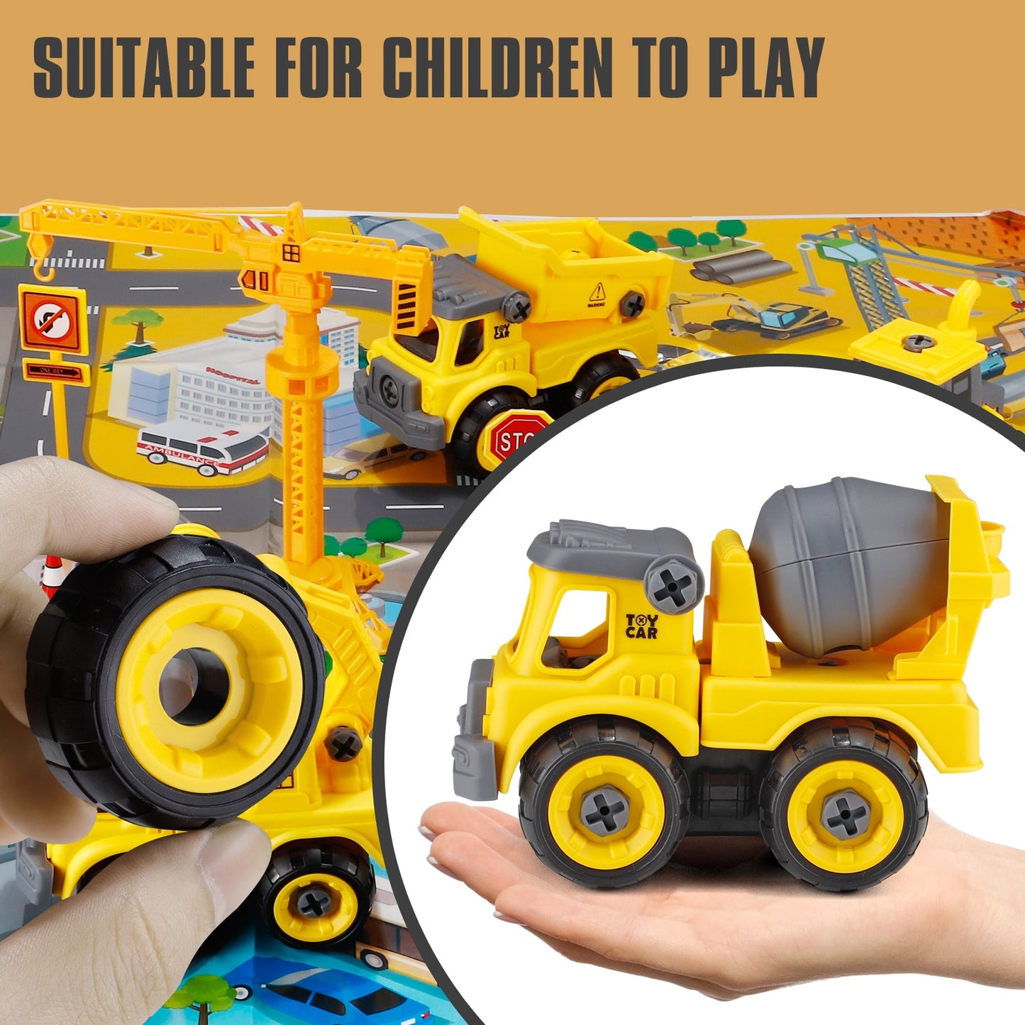 Toys for Boys 3-6 Years Take Apart Construction Trucks 8 Cars Toys with Electric Drill and Map Kids STEM Building Toys