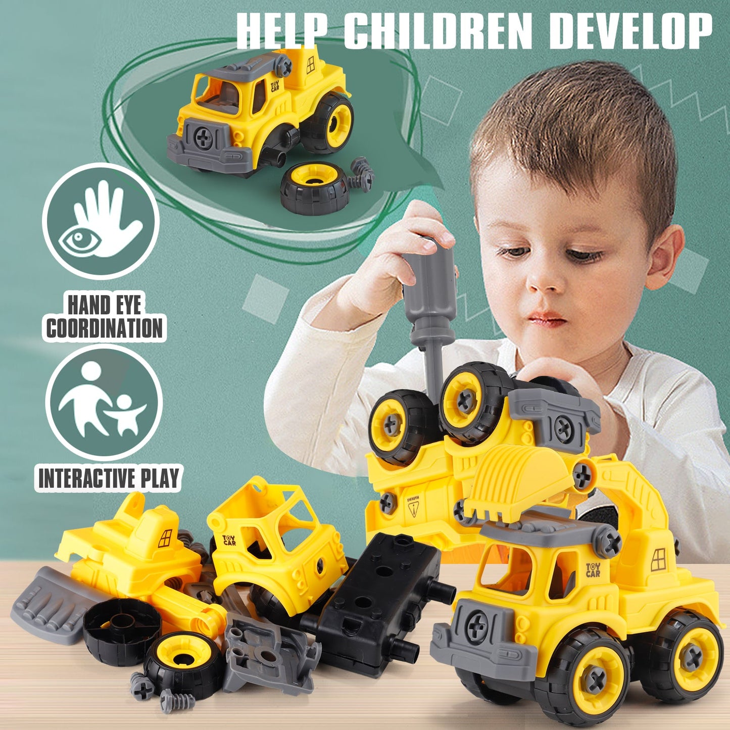Toys for Boys 3-6 Years Take Apart Construction Trucks 8 Cars Toys with Electric Drill and Map Kids STEM Building Toys