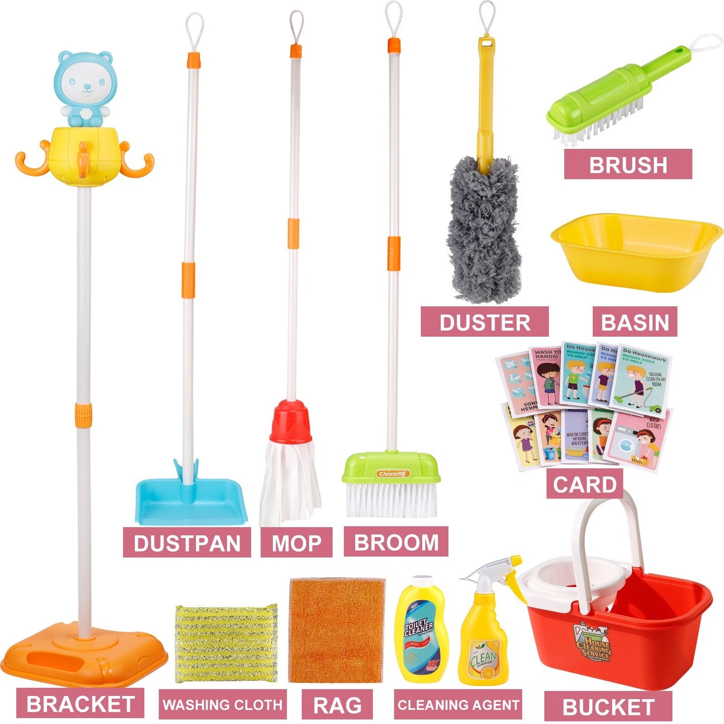 Kids Cleaning Set Toys 22 Piece for Toddlers Pretend Play Broom Set Household Cleaning Tools Girl & Boys Toy Kitchen