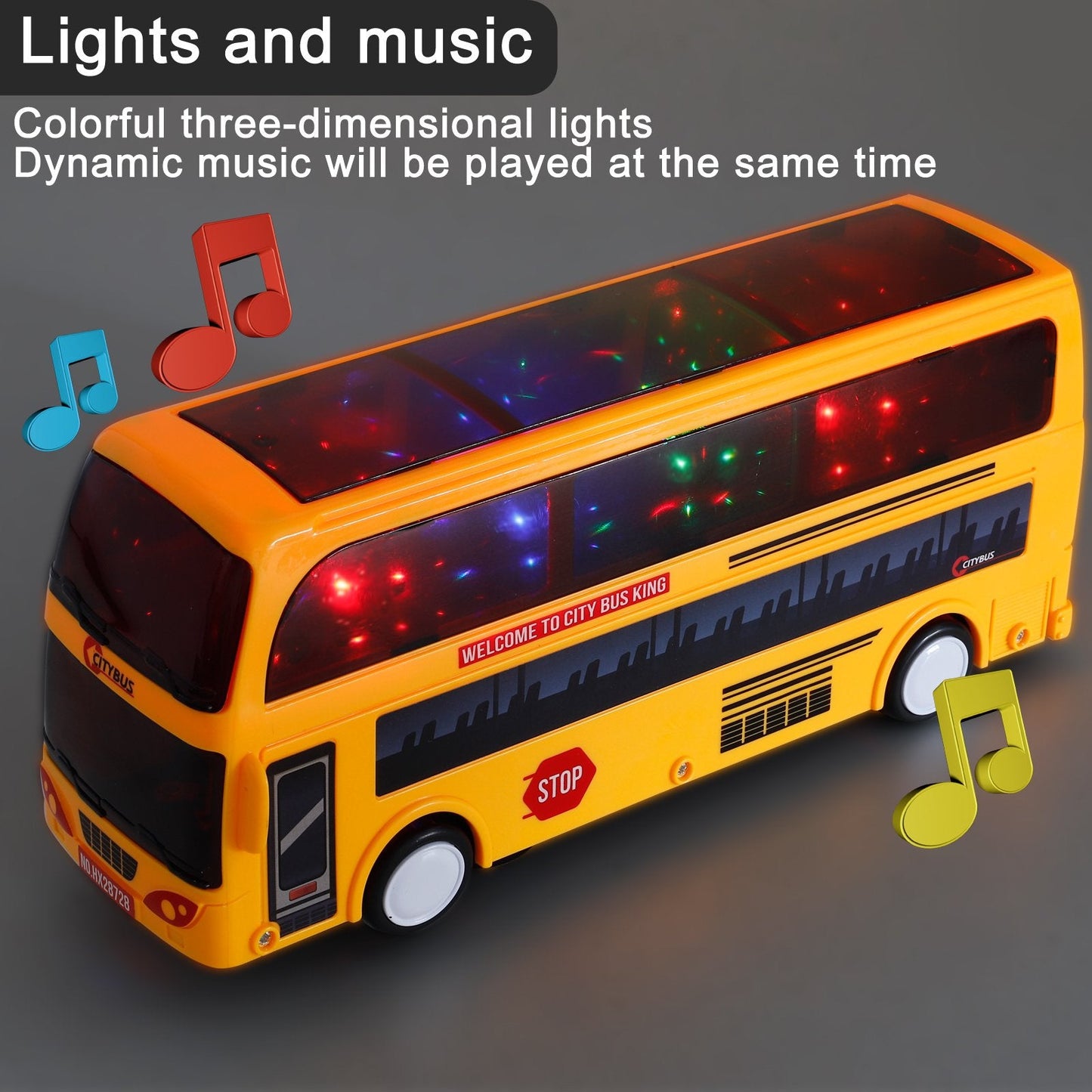 Model City Bus Toys for Kids Yellow Toy Vehicle Toddlers with Flashing LED Lights and Music Boys and Girls